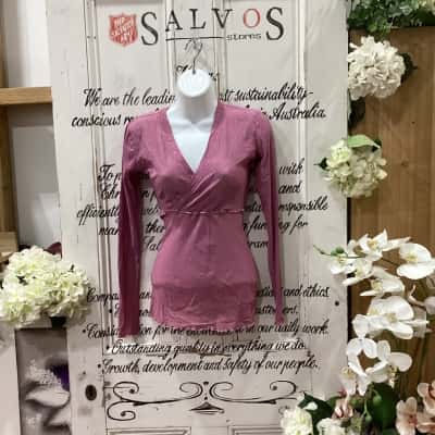  ROISIN DUBH BRAND! Womens  Size S Long Sleeve Top Pattern / Pink  / Lavender! STUNNING VINTAGE MESH TOP! HAS ROLLED HEM AND DETAILS UNDERBUST! GREAT FOR ANY OCCASION! 