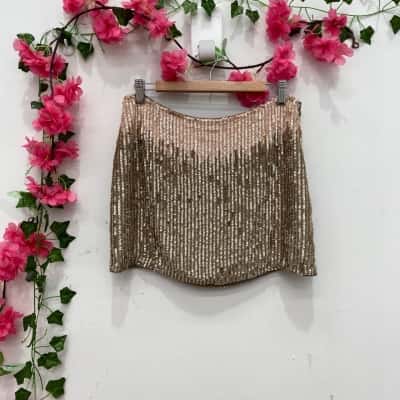 Sportsgirl Womens  Size 12 Sequin Mini Skirt Brown / Multicoloured / Pink  