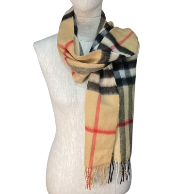 Luxury Cashmere Scarf  With Signature Print Brown Made in Scotland 