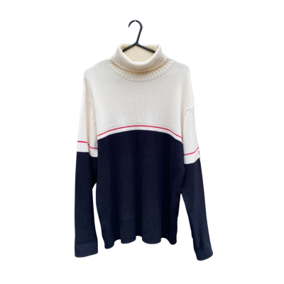 Mens Polo Jeans Co. Ralph Lauren Size XL Vintage Turtleneck Jumper Navy Blue / Off White / Red 
