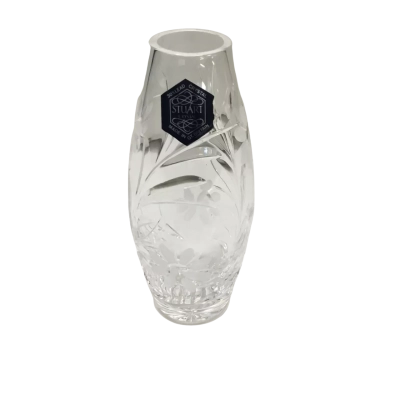 Stuart Crystal Small Vase With Etched Floral Design - As New
