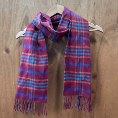 John Hadley Merino Wool Red Checker Scarf 