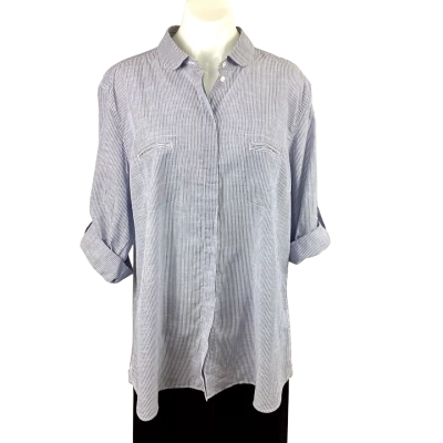 Sportscraft Women’s Jet Pocket Striped Shirt - Coast/White Size 18