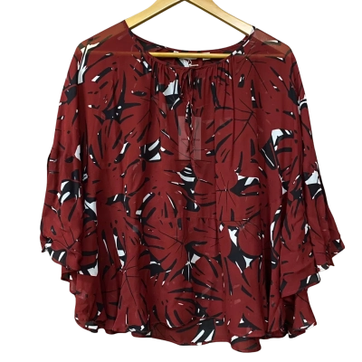 BNWT Country Road Womens Size M Black /Maroon Pattern Batwing Blouse 
