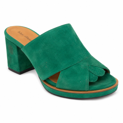 Blue Illusion Green Suede Block Heel Mules – Size 41