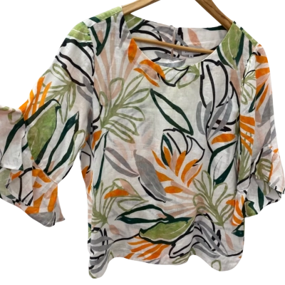 Goondiwindi  Womens  Size 10 Short Sleeve Top Green / Grey / Orange / White 