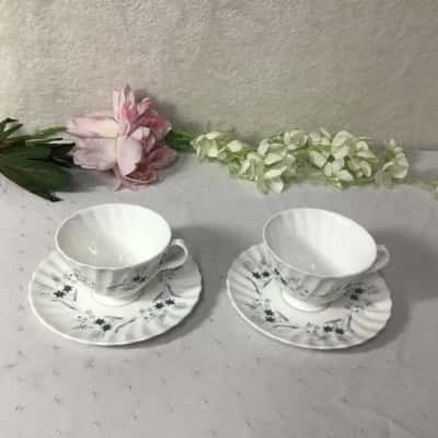 Royal Doulton "Millefleur" Blue Floral Bone China 2 x Footed Cups and Saucers