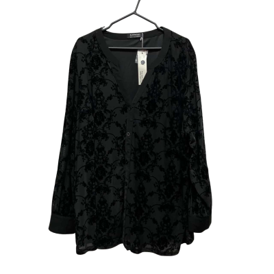  Womens  Size 22 Button Up Top / Floral Top / Long Sleeve Shirt Black  