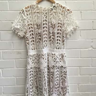 Bronx & Banco Womens  Size 10 Short Sleeve Dress  Beige / White 