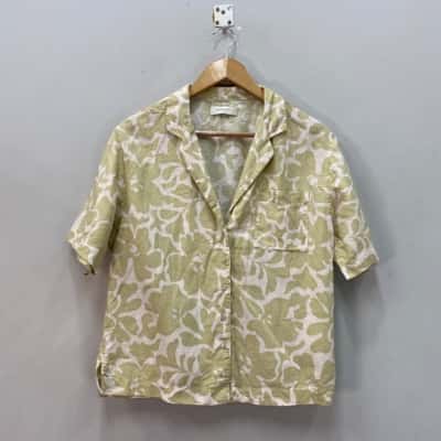 Nude Lucy Womens  Size S Linen blend Shirt Off White & Sage 