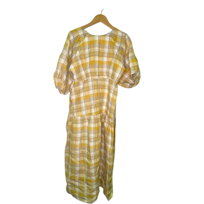 AERE Womens  Size 12 Midi Dress Brown / Checked / White / Yellow 