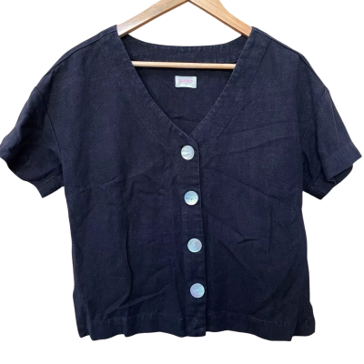 Gorman Black Short Sleeve Buttoned Top Size 8