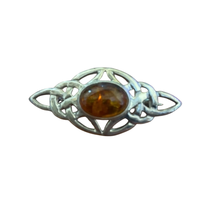 925 and Amber Celtic knot  brooch