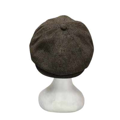 Stanton Size Large Newsboy Flat Cap With Herringbone Pattern & Burgundy Satin Lining