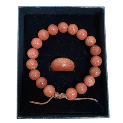  Goldstone / Gold Sandstone Beaded Bracelet & Ring Set
