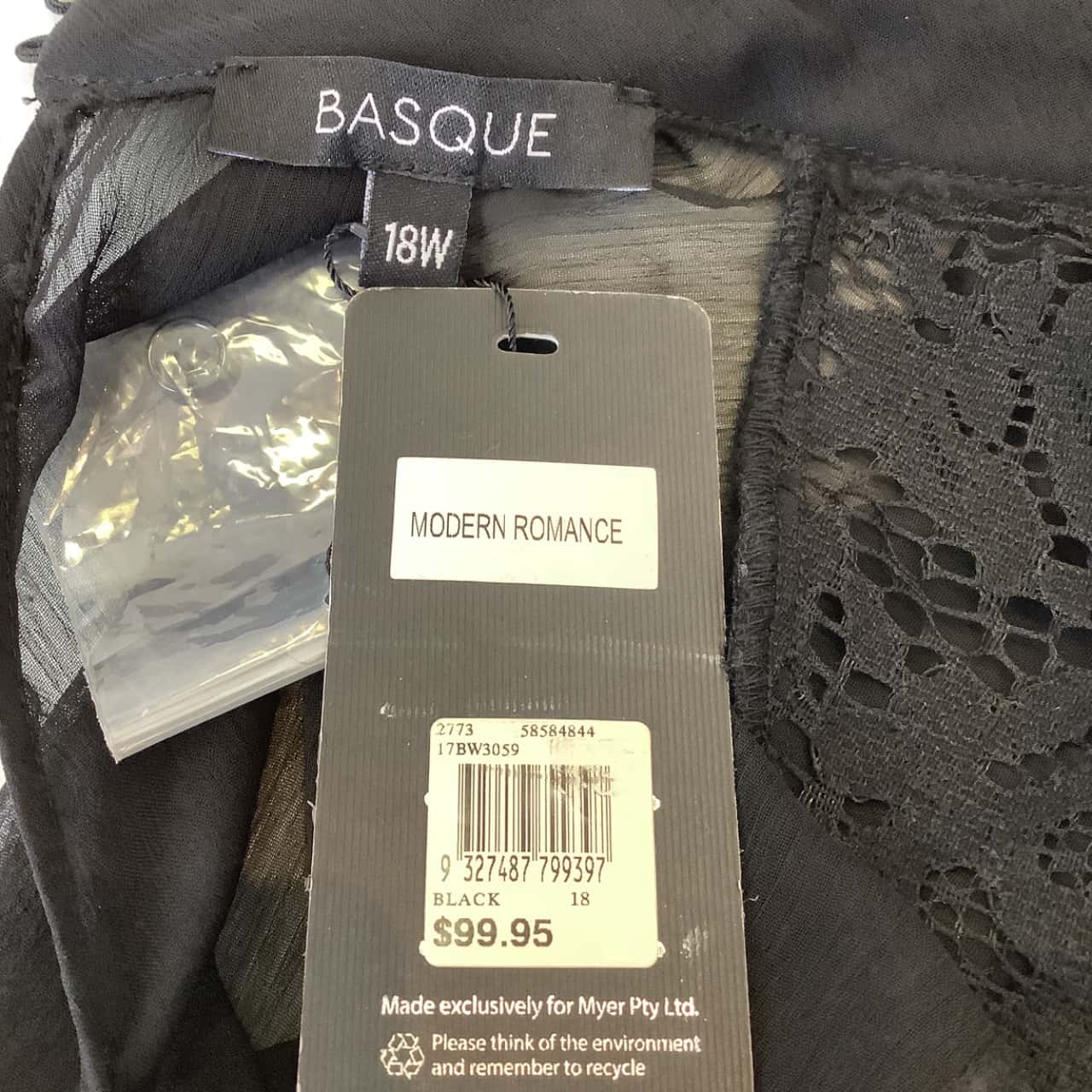Basque Brand Brand New Basque Womens Size 18W Inner Lace Overlay Top Black (s) - New ...