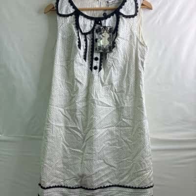 Katherine Womens Size 12 Sleeveless Dress Black / Polka Dot / White BNWT