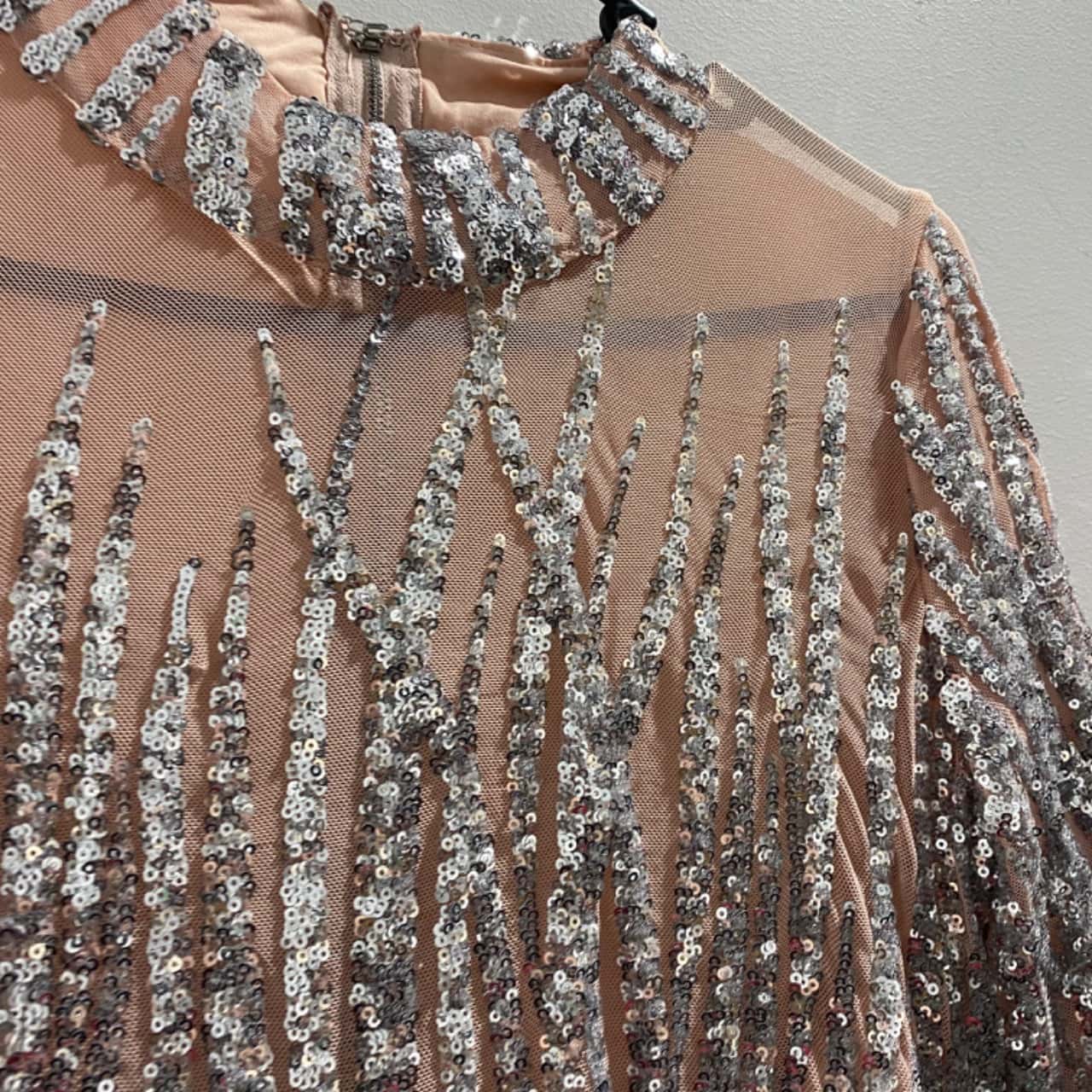 BNWT Fashion Nova Womens Size M Sequin Party Maxi Cocktail Formal Long  Sleeve Pink Silver Dress(s)