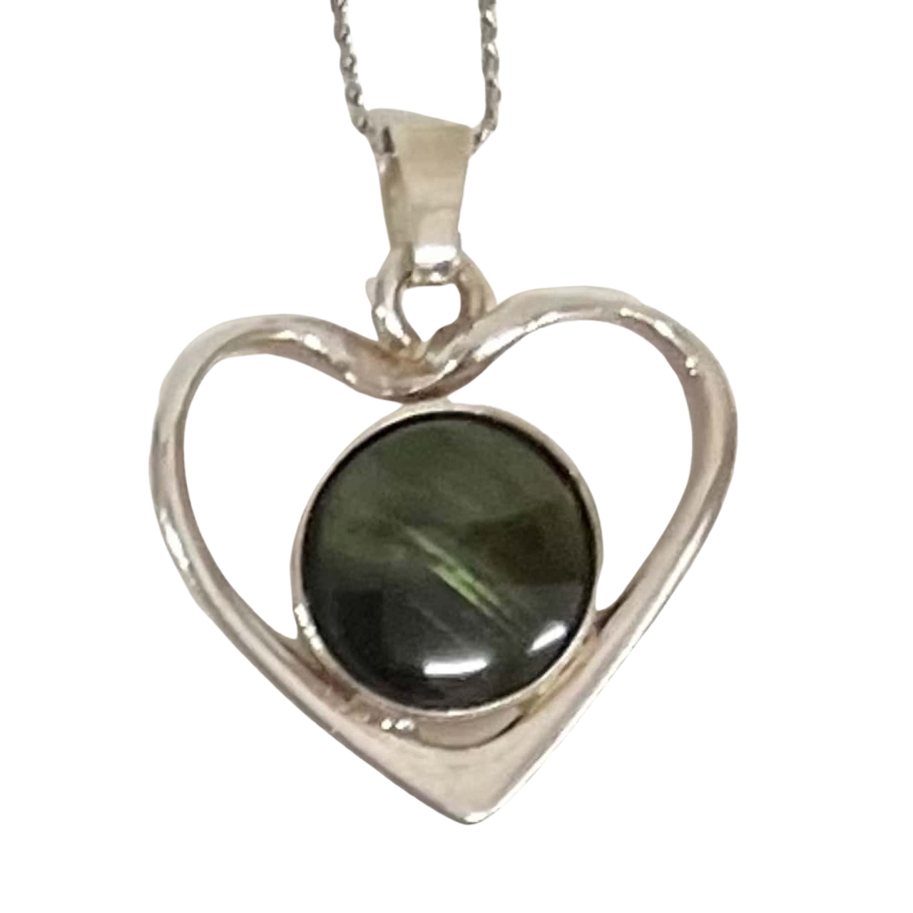 925 Silver Chain with 925 Silver Heart with Green Stone Pendant(s)