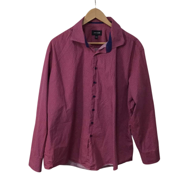 Pierre Cardin Mens Size 2XL Red / Navy Blue Pattern Long Sleeve Shirt 