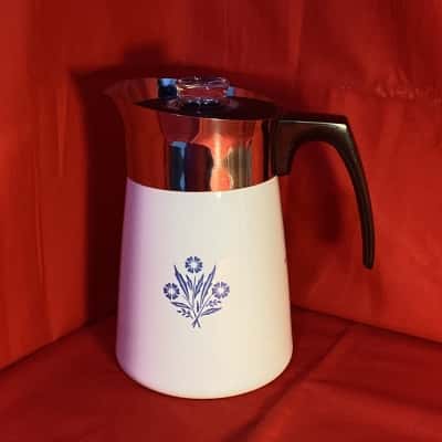 Vintage CorningWare “Blue Cornflower” Stovetop Coffee Percolator, 6-cup model