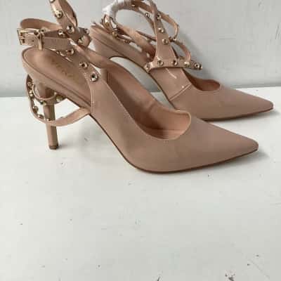 Verali Womens  Size 9 Nude Heels with ankle straps with studs