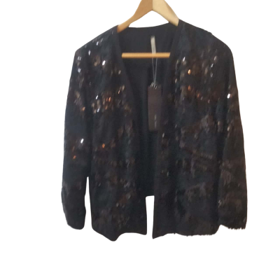  Jimmy Jean Womens  Size 16 Open Sequin Jacket Black  