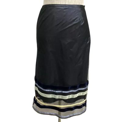 Marc Cain Collection Size 3 Pencil Skirt with Mesh Overlay Black  / Blue