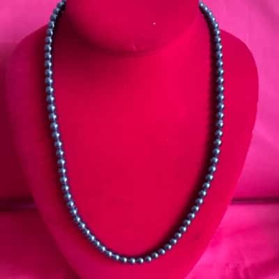  Women's Hematite Beaded Necklace featuring a Reflective Gun Metal Grey Finish 