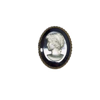 Vintage Glass Cameo Brooch – Black Backing & Gold-Tone Border #VintageBrooch #Cameo #Collectibles