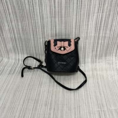 Choberry Super Cute Black & Pink with Pearl Front Dangle Embellishment /Crossbody /Shoulder /Mini Handbag  