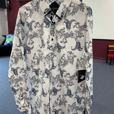 Tarocash Mens  Size XL Long Sleeve Shirt Blue / Floral / White 