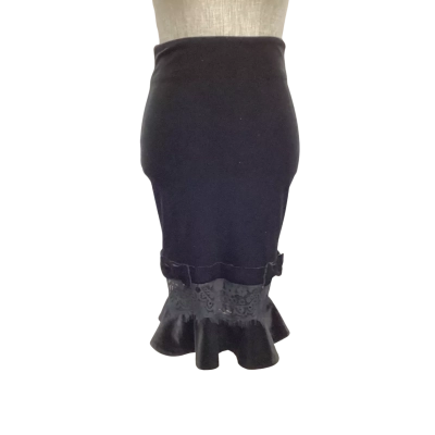 Kitten DAmour Size 8 Velvet Pencil Skirt With Lace Panel Black  