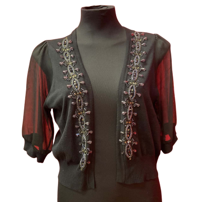 Rockmans Womens Size L Black  Beaded Bolero Length Cardigan