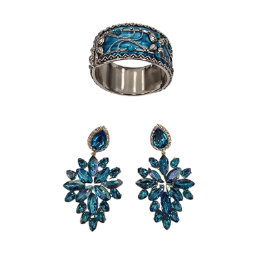  Womens Blue Bracelet and Earrings - Fun bits