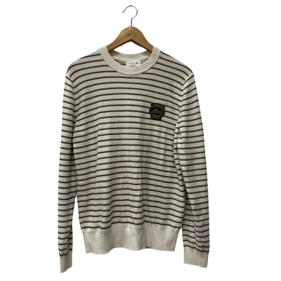 Lacoste Mens  Size S Crew Neck Jumper Black  / Brown / Cream / Striped 