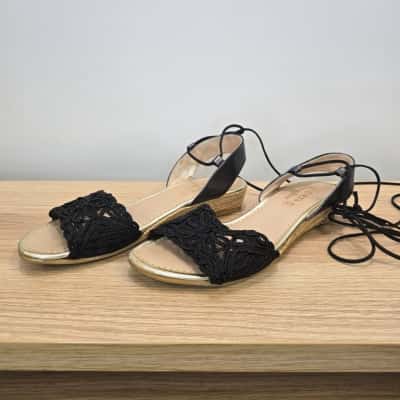 Viguera Black Crochet Espadrille Sandals – Made in Spain - SizeEU 37