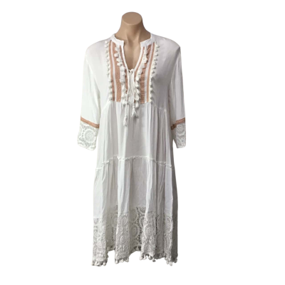 Hammock & Vine Womens Size 10 White / Pattern Lace / Beige Trim Maxi Dress