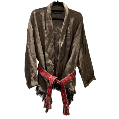 Zara Womens Size L / M Brown Open Linen Jacket with Belt