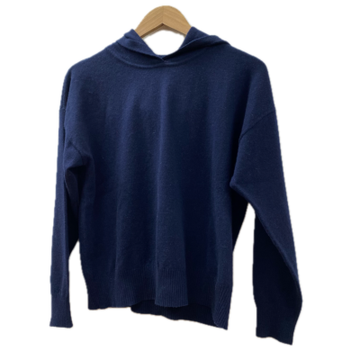 Elms+king Womens Sweater Size XS Navy Blue Hooded Knit Cashmere Mix
