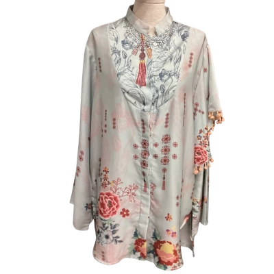  Haffe for Aleza  Size XL Long Sleeve Top with Beautiful Detailed Sleeve Teal 