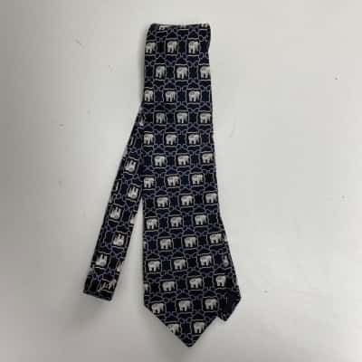 Black Grey Elephant Pattern 100% Silk Made In India Ties 