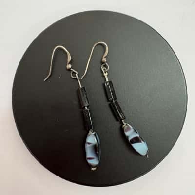925 Blue & Black Stone Hook Earrings 