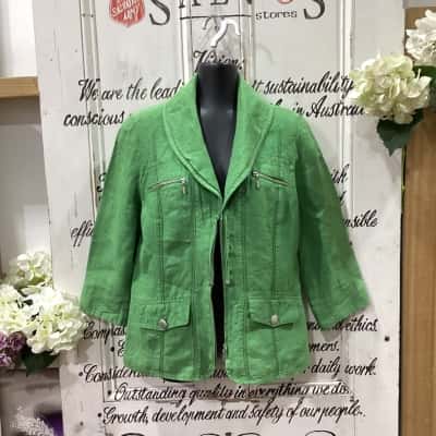 BONITA BRAND! NWOT THE PERFECT SUMMER JACKET! 100% LINEN! Womens  Size 12 / 38 Blazer Green 