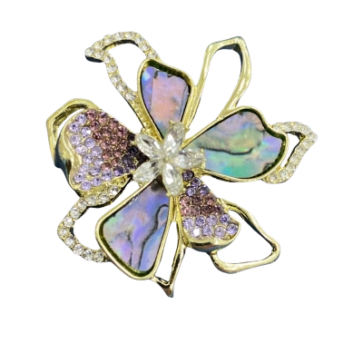  Womens Brooch. Crystals snd abalone shell floral style. 5cm 