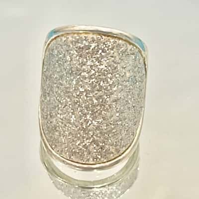 Large Silver Textured Glittery Ring 