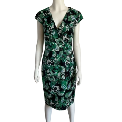 David Lawrence Womens Floral Faux-wrap Size 8 Emerald/Forest Green Floral 