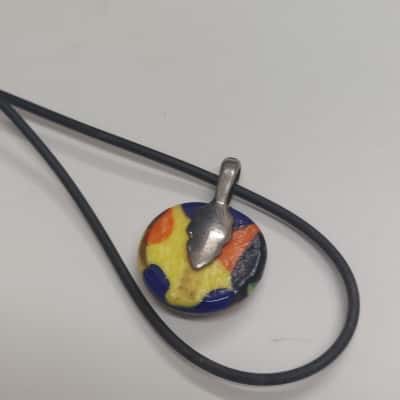 Multicoloured Glass Pendant on Black Necklace