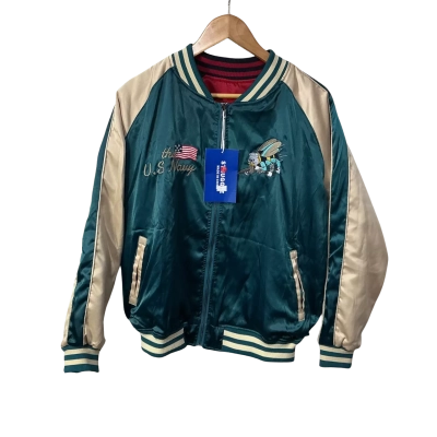 Struggle Mens Size L US Navy BVC Seabees Embroidered Motifs Reversible Bomber Jacket (new)