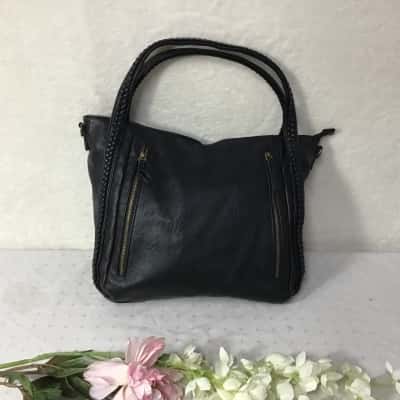 Marikai Womens Black Tote Bag with Plaited Trim 